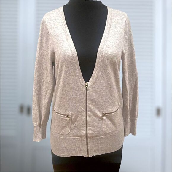 J Crew Pima Cotton Gold Zipper Pocket Cardigan Sweater Teal Blue SZ M. - Picture 6 of 8